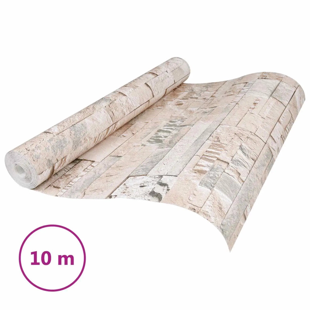 Carta da Parati 3D Pietra Beige 10 x 0,53 m Tessuto Non Tessuto 42046689
