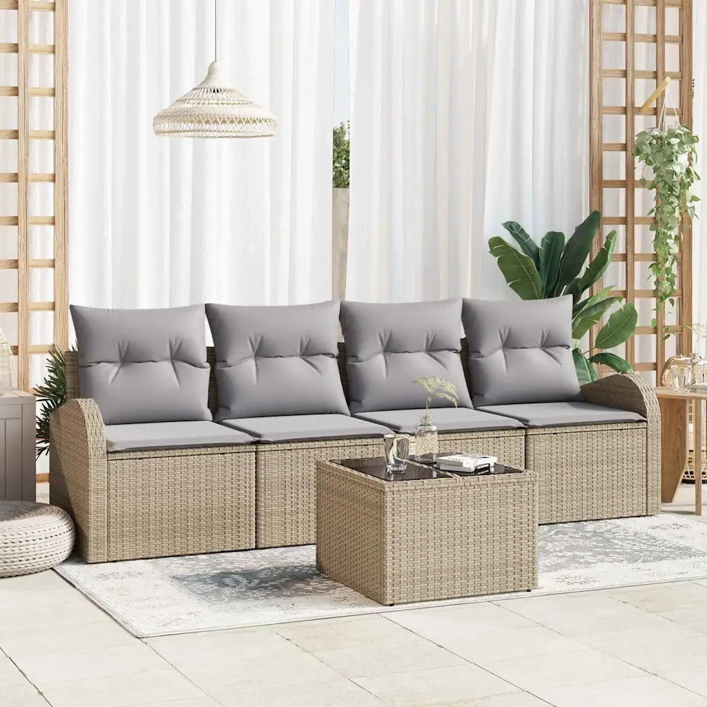 Set Divano da Giardino con cuscino 5 pcs Beige e grigio