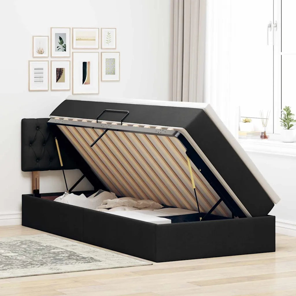 Letto con contenitore e LED con led Nero 100 x 200 cm Tessuto 3371189