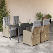 Set da Pranzo da Giardino 5 pz con Cuscini Beige in Polyrattan