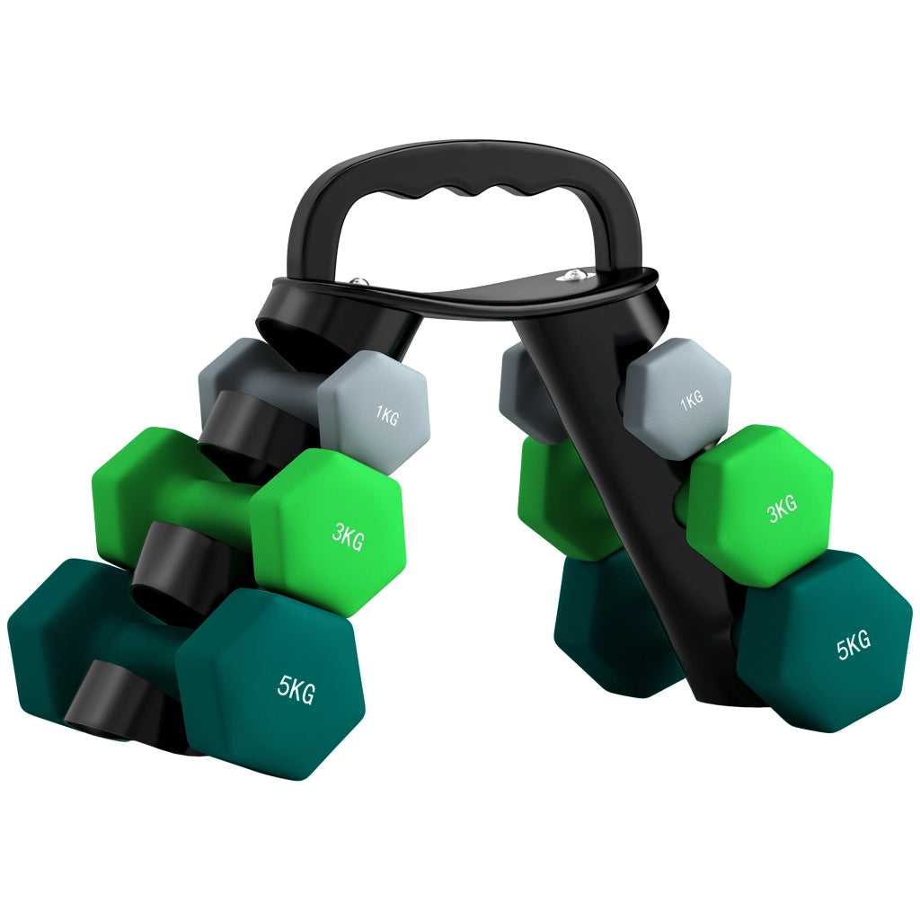 Set Manubri con Supporto ¨C Xylo ¨C 6 Pezzi 2x1kg 2x3kg 2x5kg