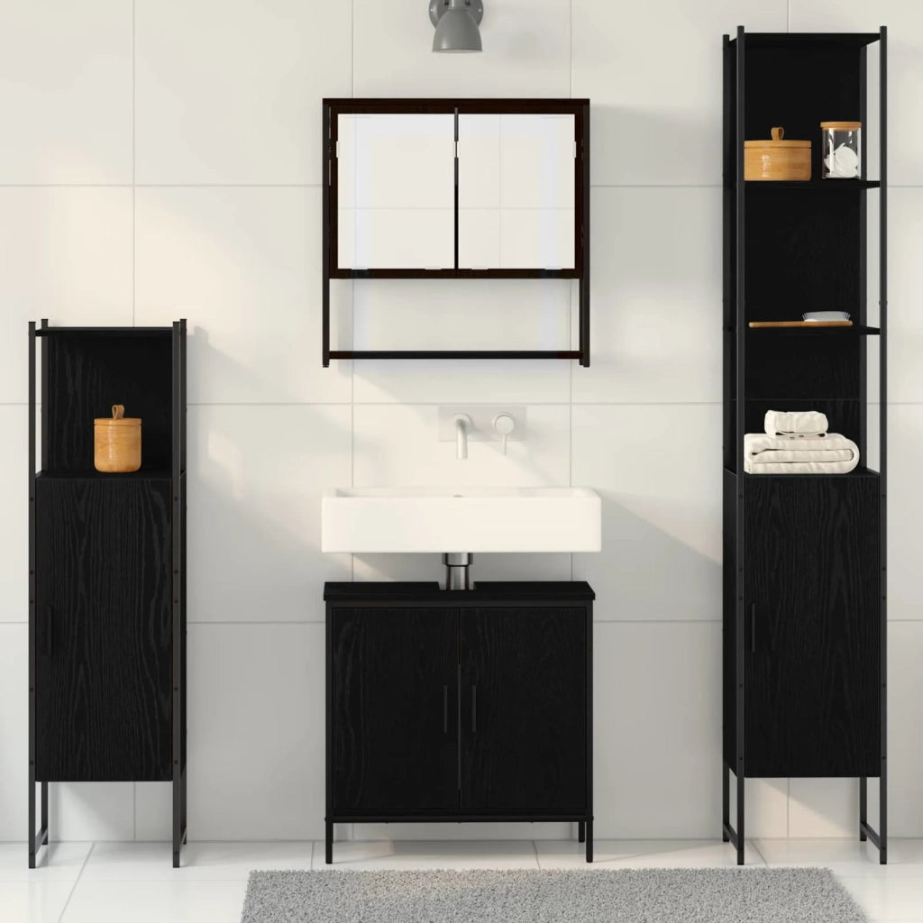 Set di mobili per il bagno 4 pcs Nero Legno multistrato 3334414