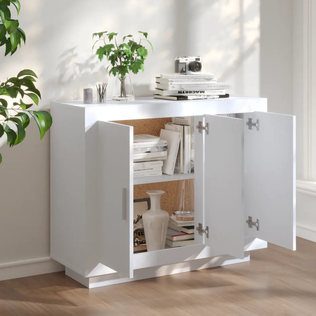 Credenza-Buffet-Armadio da cucina Bianca 92x35x75 cm in Legno Multistrato