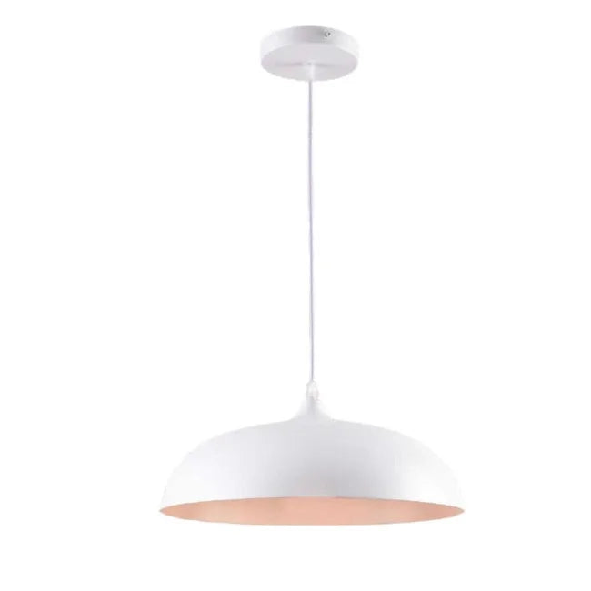 Lampadario sospensione stile contemporaneo metallo pendente cupola attacco E27 bianco