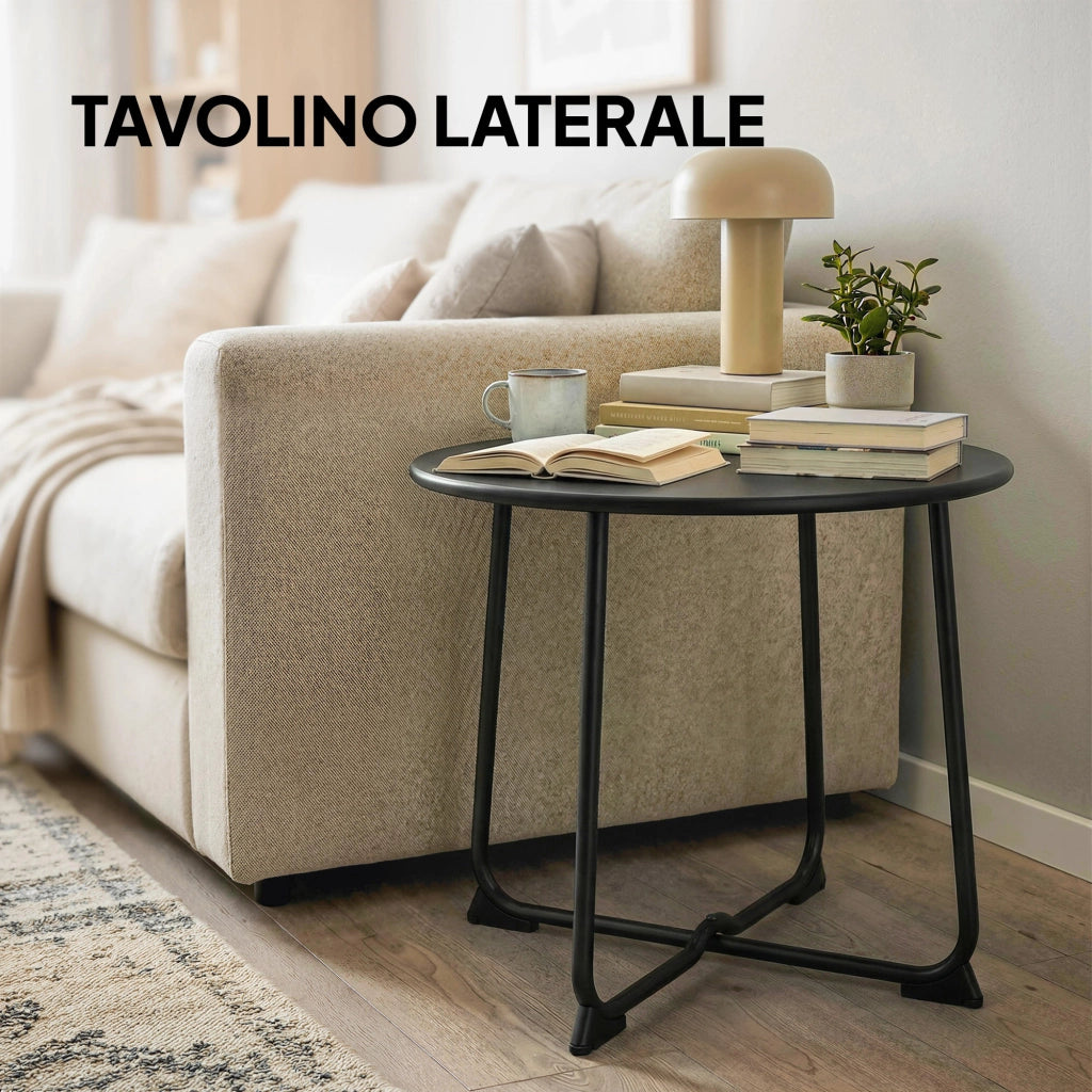Tavolino da caff¨¨ rotondo ¨C Minimal ¨C metallo nero 50 cm
