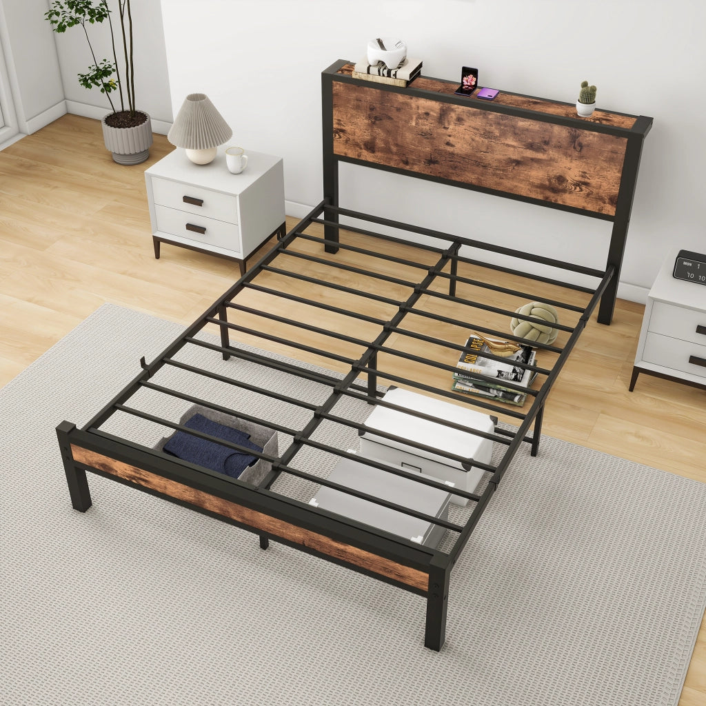 letto singolo in mdf e metallo marrone antico 140 x 200 cm