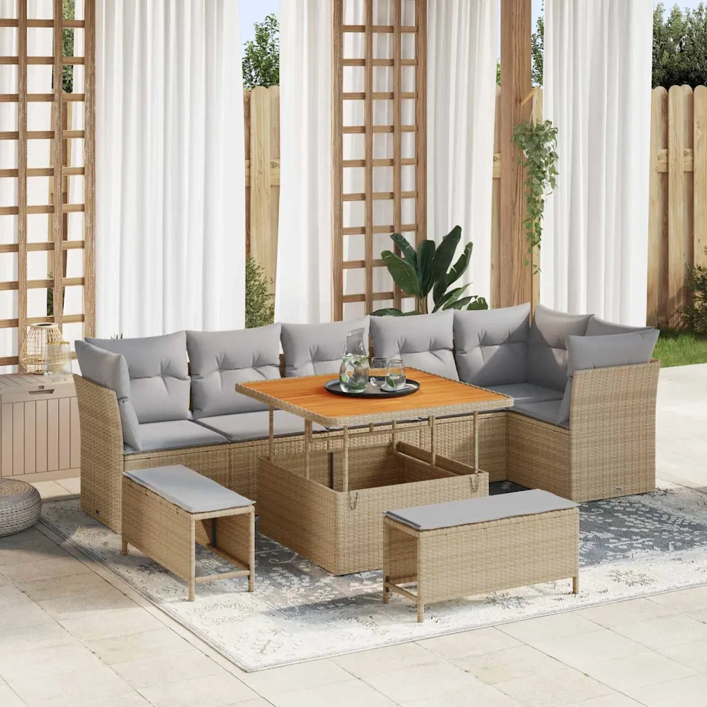 Set Divano da Giardino 9 pcs Beige polyrattan 3361497