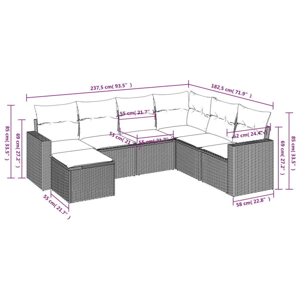 Set Divani da Giardino 7pz con Cuscini Grigio Chiaro Polyrattan 3219292