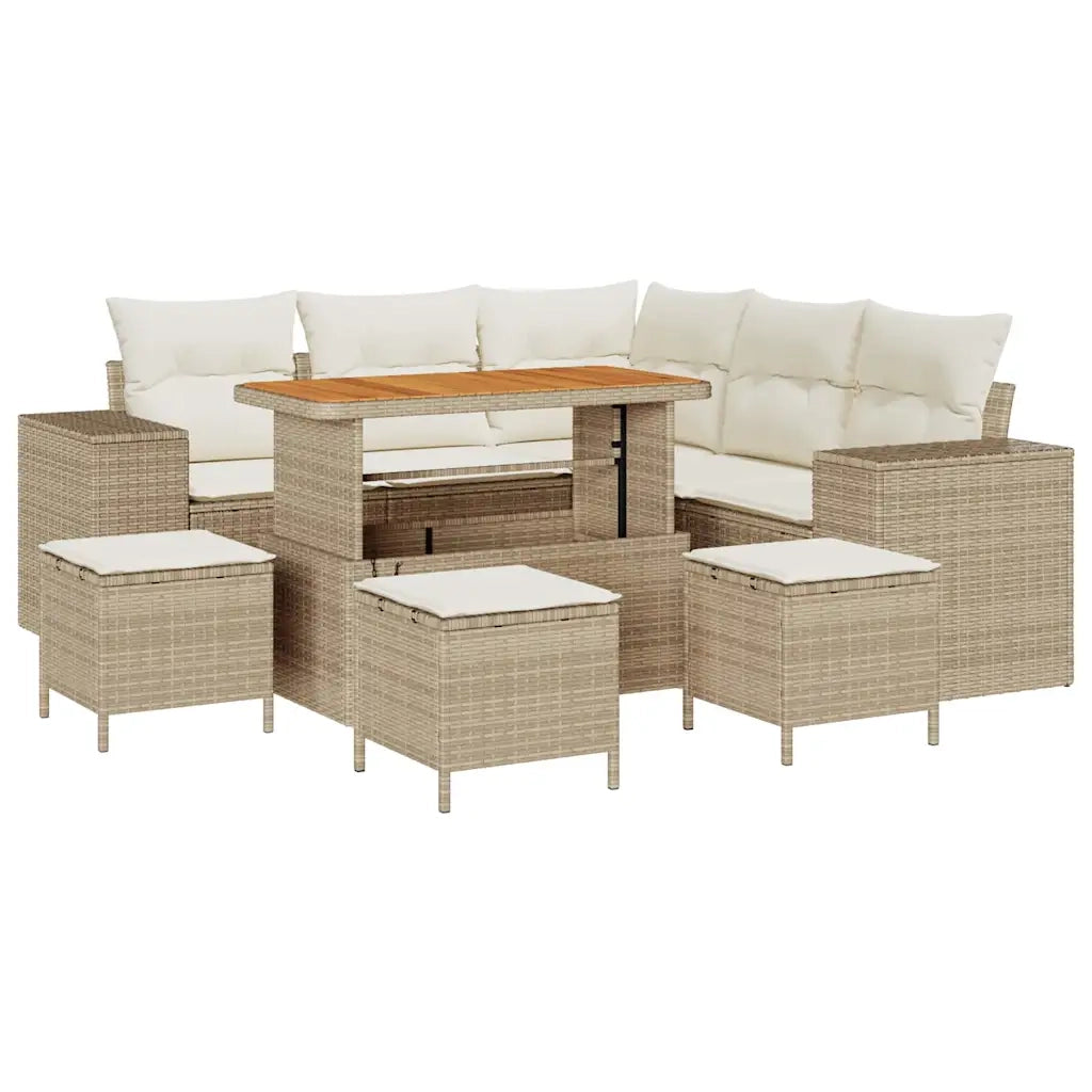 Set Divano da Giardino con cuscino 9 pcs Beige polyrattan 3362011