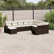 Set Divani da Giardino 10pz con Cuscini in Polyrattan Marrone 3254200