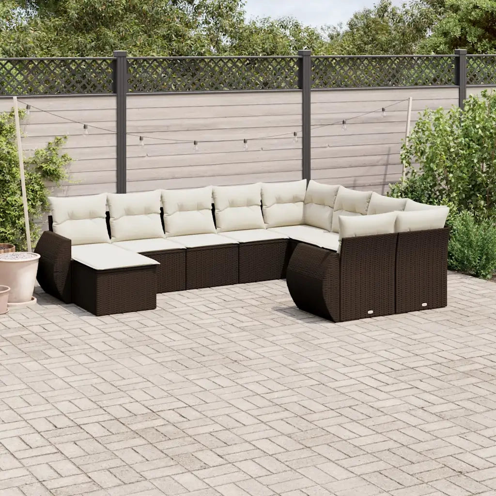 Set Divani da Giardino 10pz con Cuscini in Polyrattan Marrone 3254200
