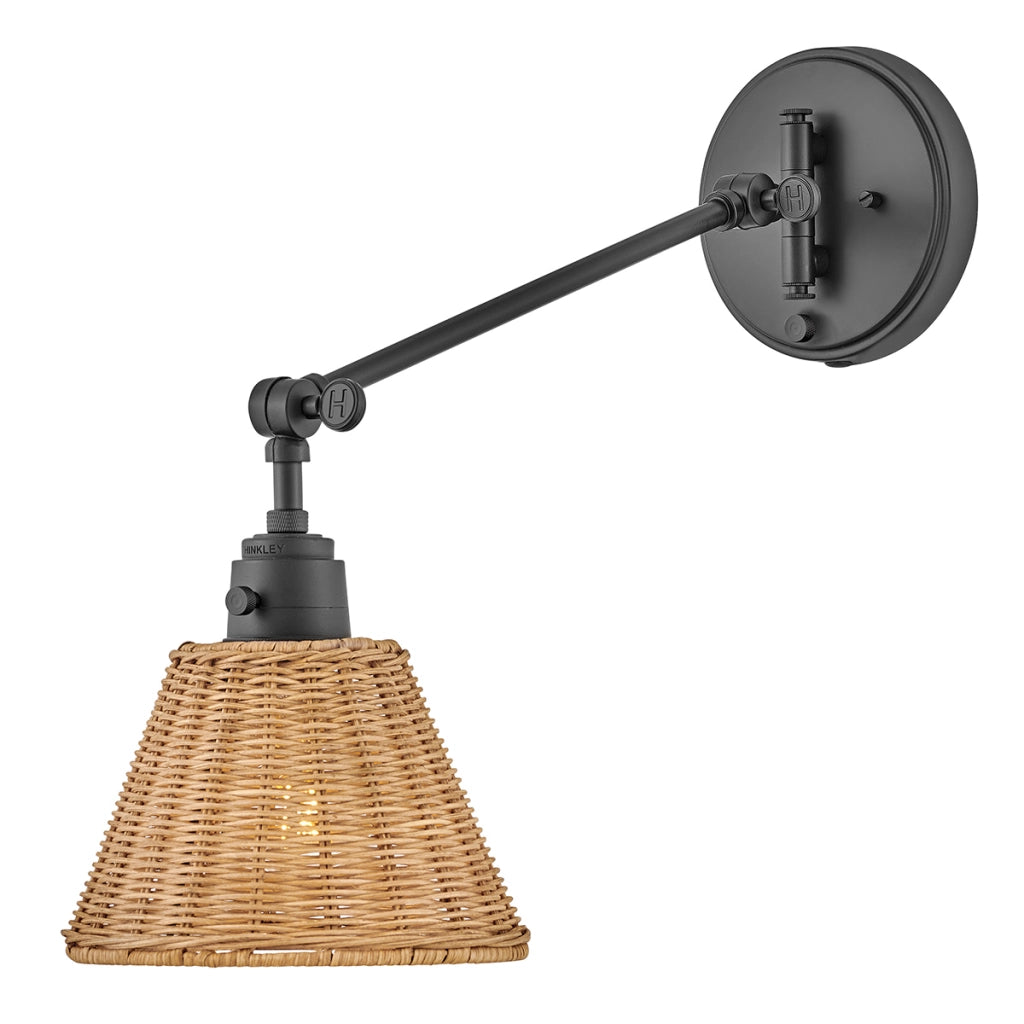 Applique lettura nera paralume rattan beige E27 ARTI