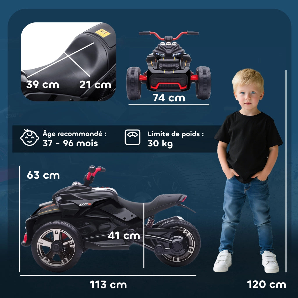 Auto elettrica per bambini ¨C Minimal ¨C 12V 3 ruote nero
