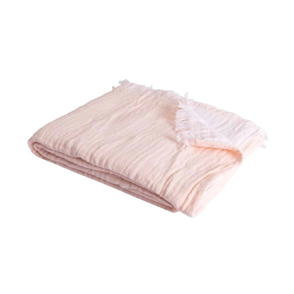 100% cotone rosa pallido plaid con frange 130x170cm BITALD
