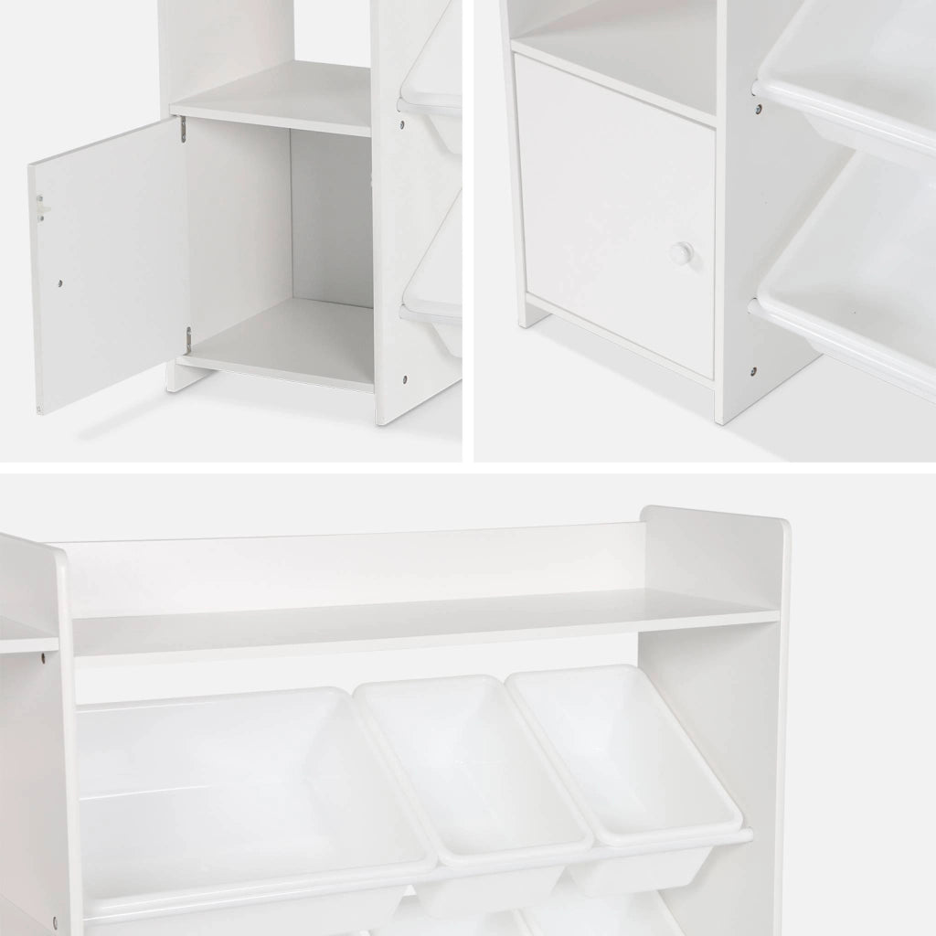 Contenitore per bambini con 9 contenitori, 4 ripiani, 1 anta, bianco
