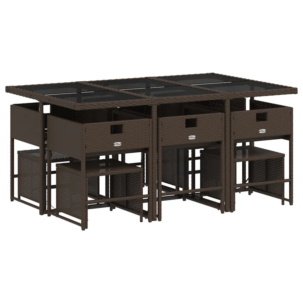 Set da Pranzo da Giardino 11 pz con Cuscini Polyrattan Marrone 3278096