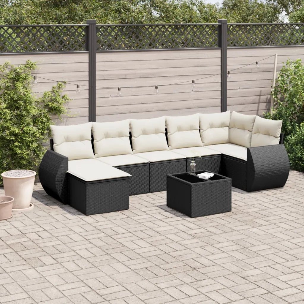 Set Divani da Giardino con Cuscini 8 pz Nero in Polyrattan