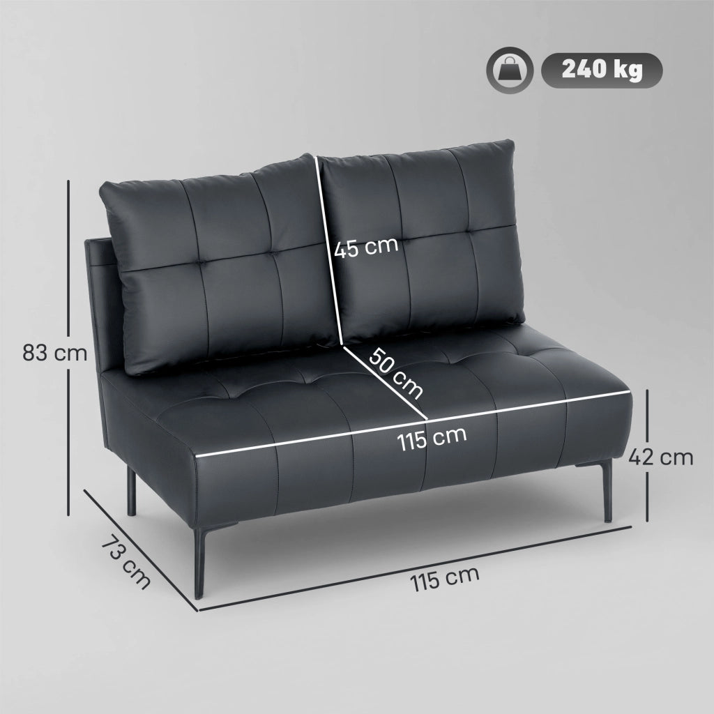 Divano 2 Posti Trapuntato ¨C Minimal ¨C Similpelle Nero 115x73x83