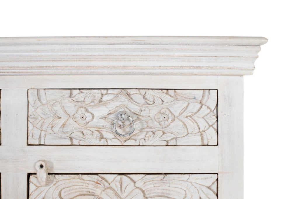 Credenza in massello di mango bianco invecchiato