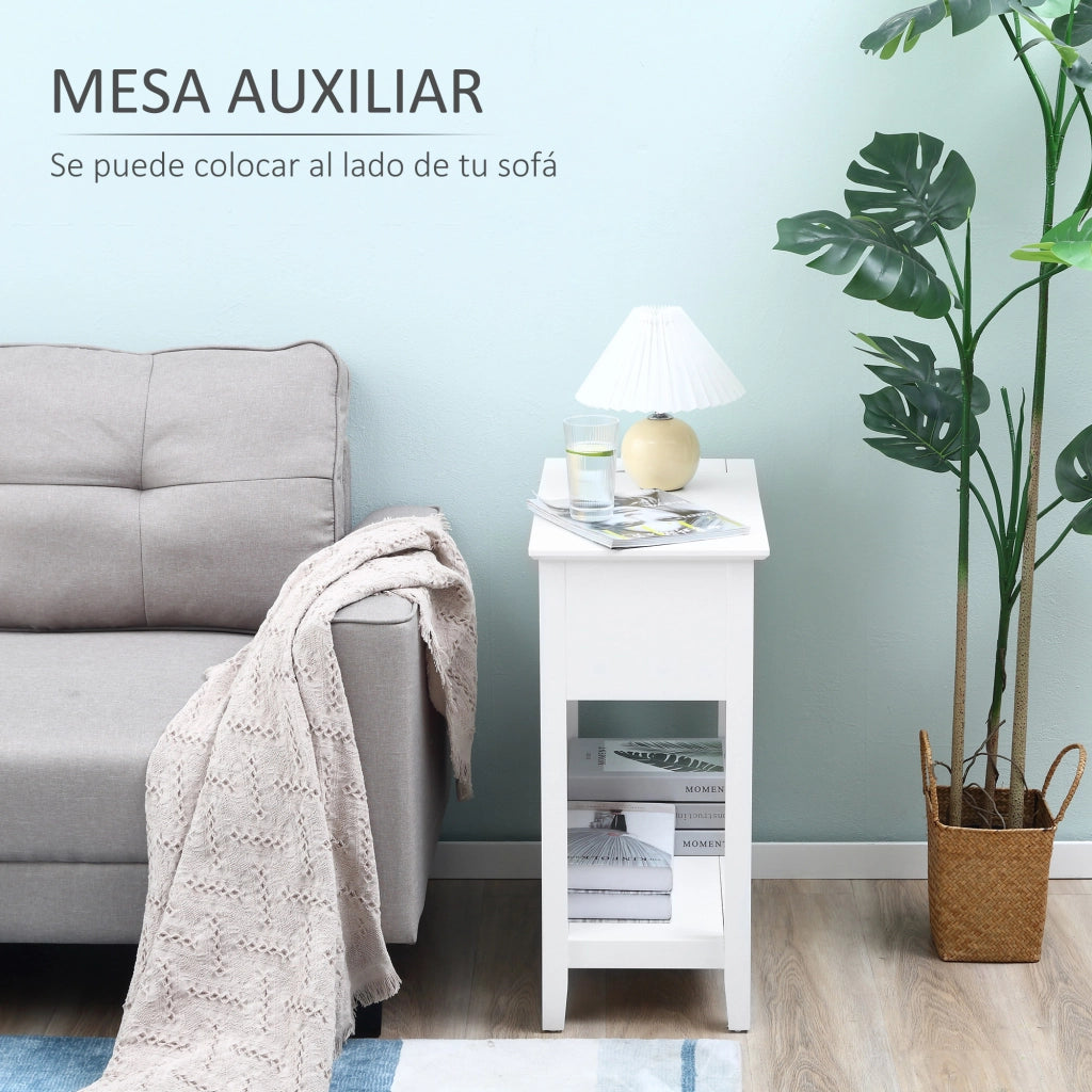 Comodino con Ripiano e Foro per Cavi ¨C Minimal ¨C 60.5x32.5x70 cm Bianco