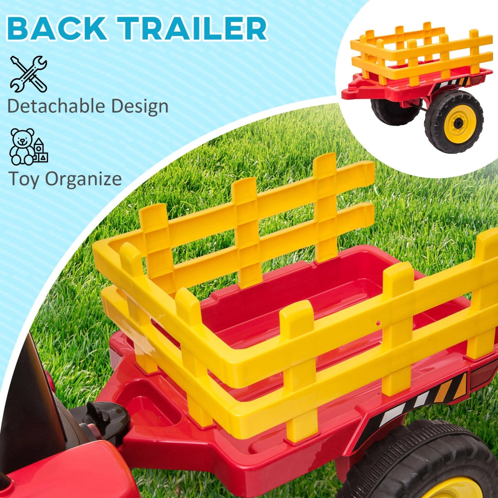 Trattore Elettrico per Bambini 12V con Rimorchio Rosso