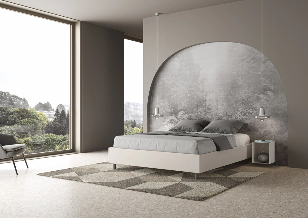 BS COM Letto matrimoniale francese contenitore imbottito 140x200 similpelle bianco