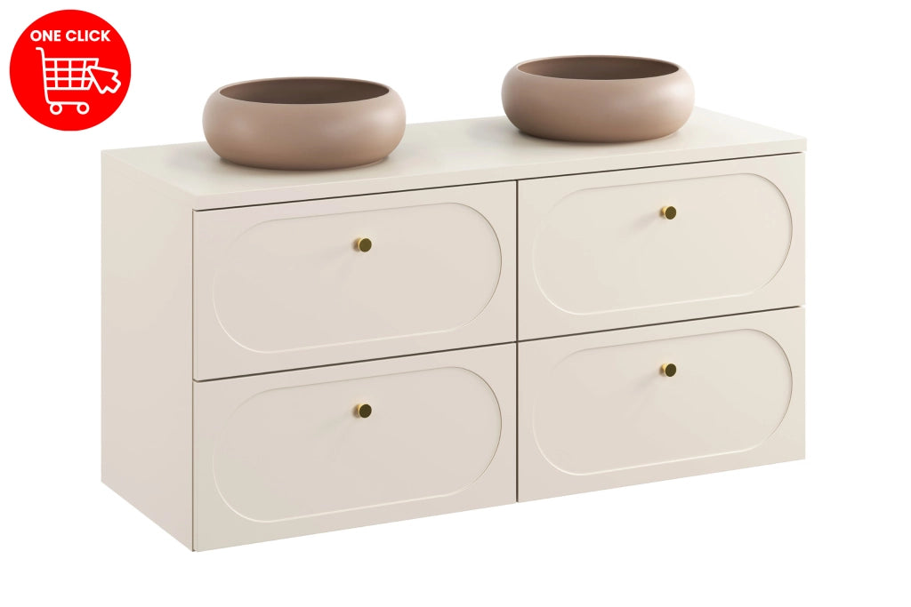 Set mobili bagno 120 cm con piano e 2 lavabi da appoggio Wiki Donna Sand 120 cm