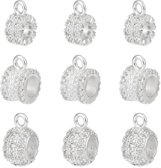 Parechiusure 9 pezzi - Metallo - Fermoferro Argento - Chiusura Bocchetta/Regolatori di Spazio - 3 Stili - Per Cinturini Europei - Connettore di Accessori