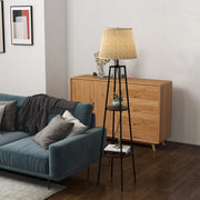 Lampada da Terra a 2 Ripiani ¨C Zephmum ¨C Nero e Marrone, Metallo e MDF, ?42x166 cm