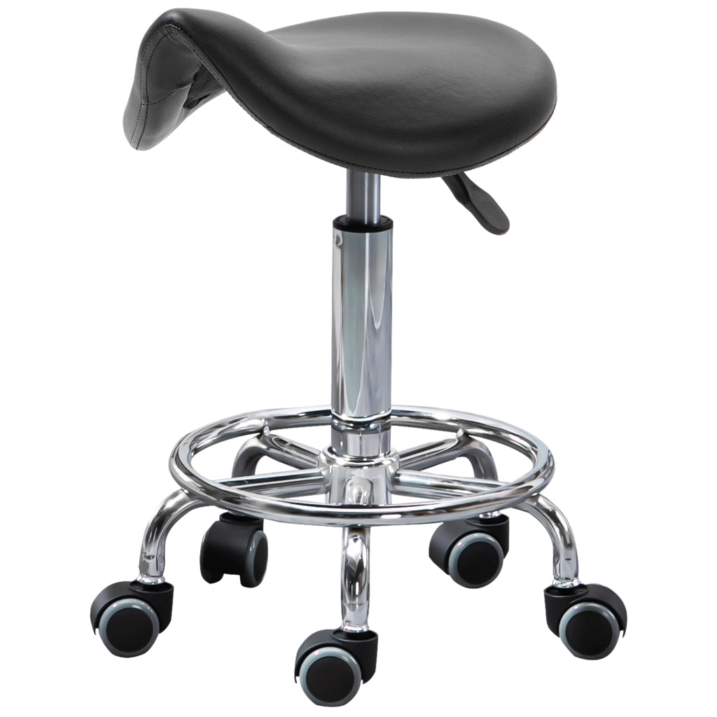 Sgabello Regolabile in Altezza con 5 Ruote e Seduta Ergonomica Imbottita in Gommapiuma, 36.2x37.5x51-66 cm, Nero