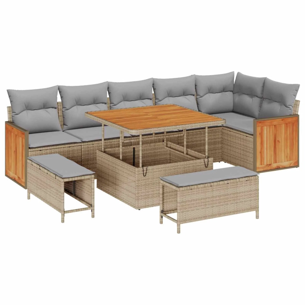 Set Divano da Giardino con cuscino 9 pcs Beige e Grigio Chiaro 3363187