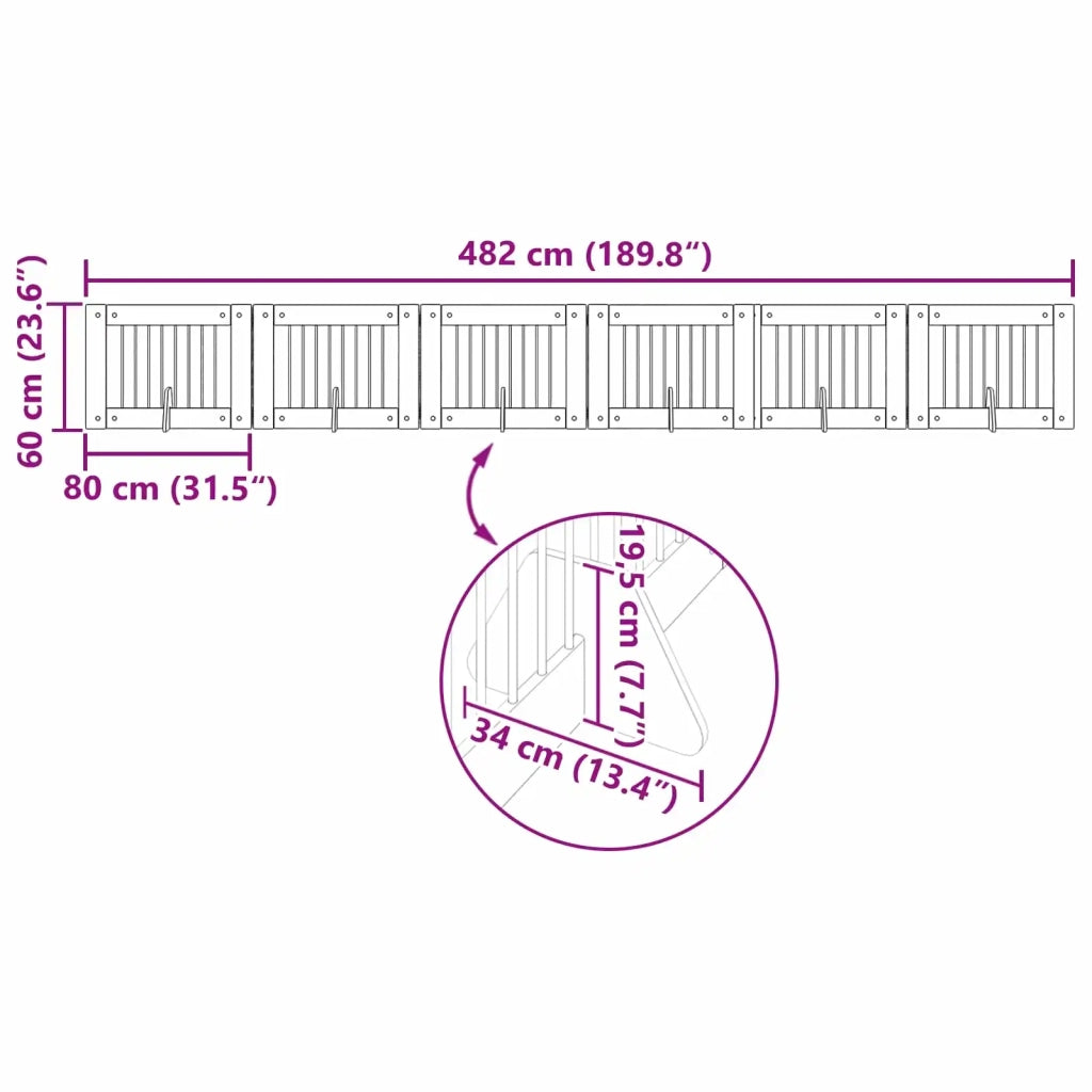 Cancello per cani pieghevole con supporti 6 pz Rovere Fumo 892141
