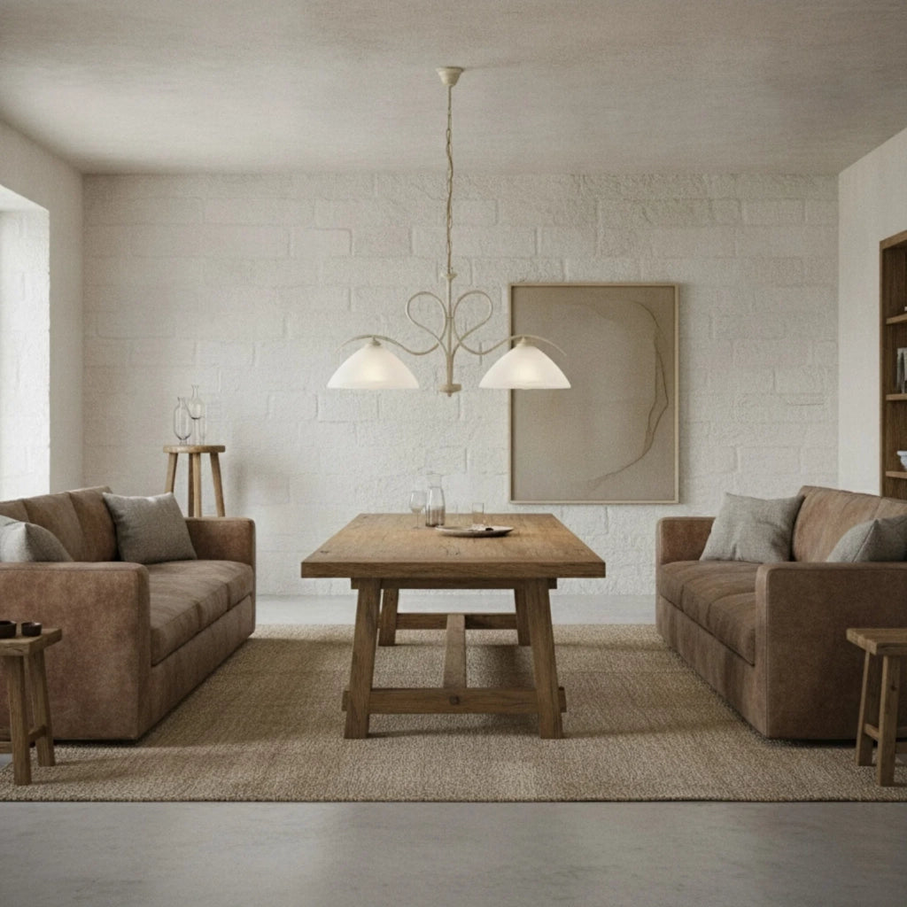 Lampadario Rustico Miranda 2 Luci Avorio e Bianco LuceArt Classic