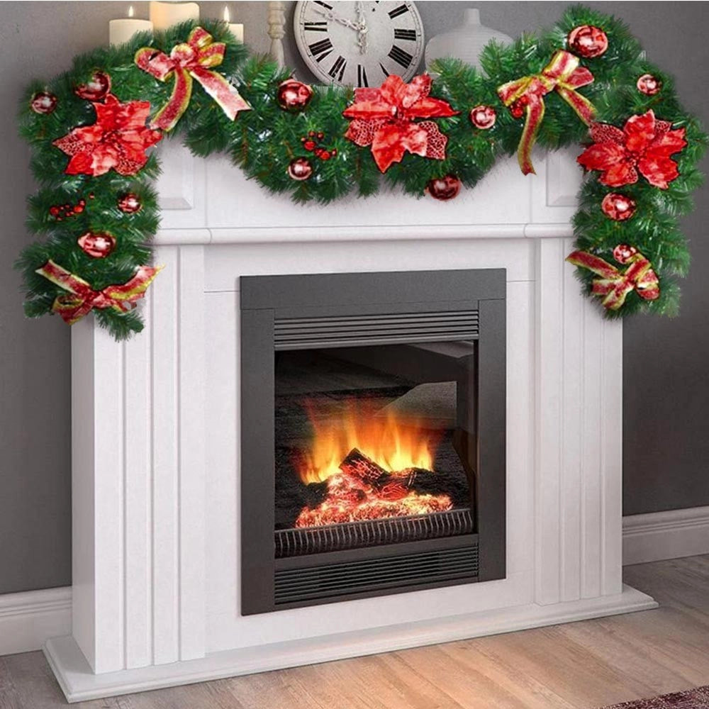 Trade Shop - Ghirlanda Natalizia Stella Natale Fiori Palline Fiocchi 200cm Decorazioni Rosso -