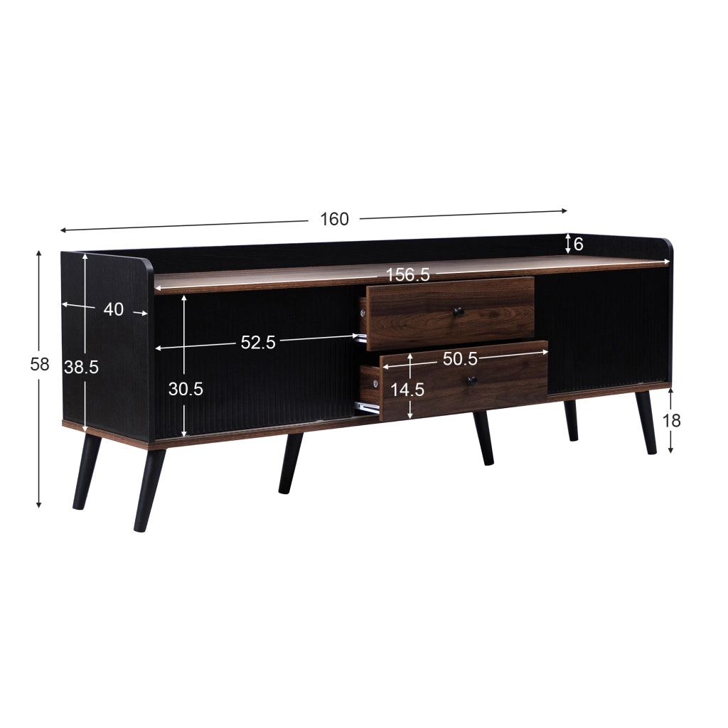 Cassettiera per TV nera e legno; truciolato; lunghezza 160 cm
