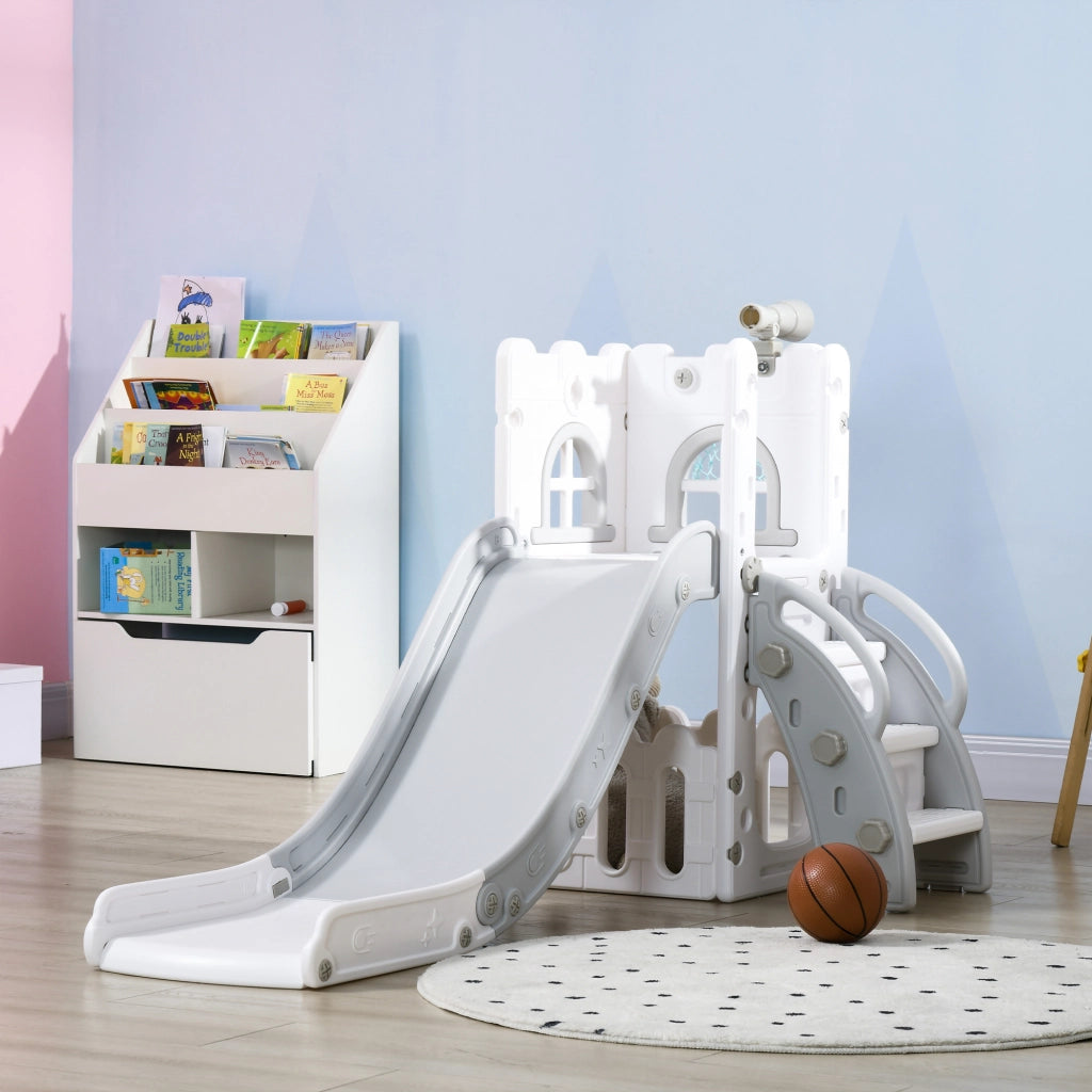 Gioco Scivolo 5in1 con Canestro e Scala ¨C Minimal ¨C Grigio 70x177x92
