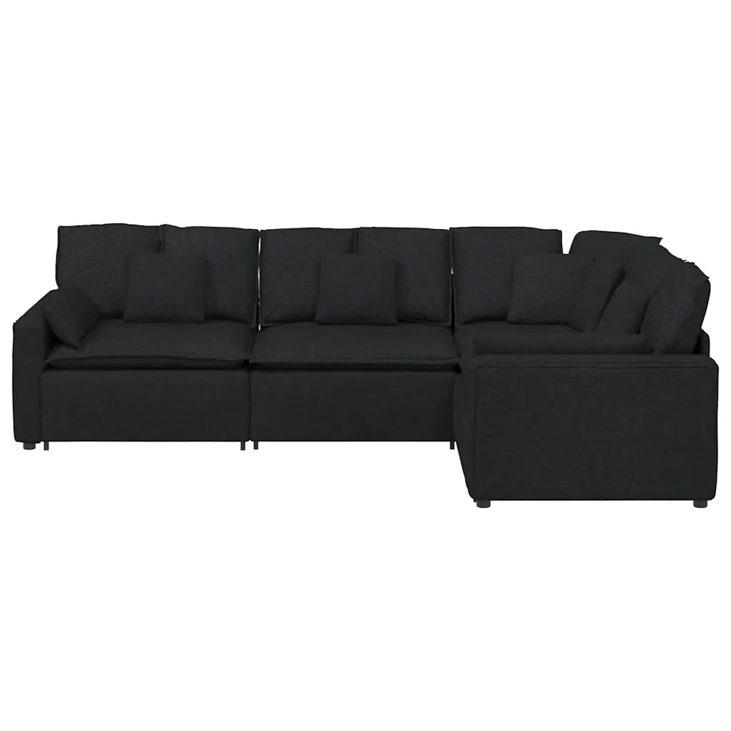 Divano Modulare con Cuscini in Tessuto Nero 3321149