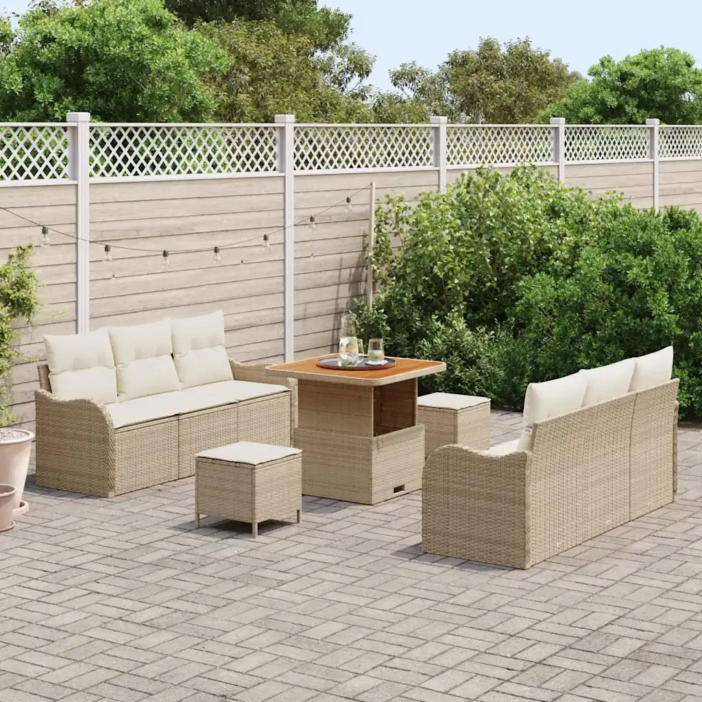 Set Divano da Giardino con cuscino 9 pcs Beige polyrattan 3362216