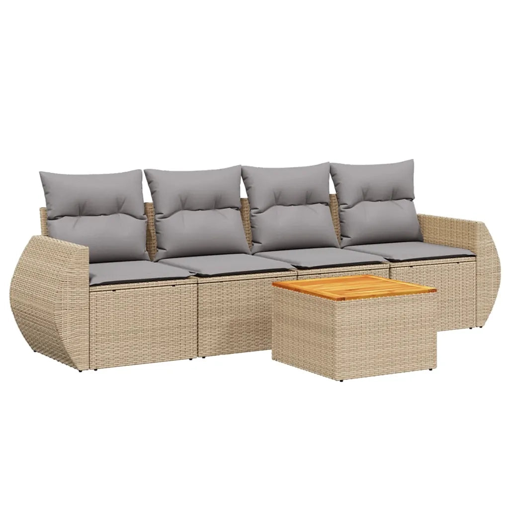 Set Divano da Giardino 5 pz con Cuscini Beige in Polyrattan 3257214