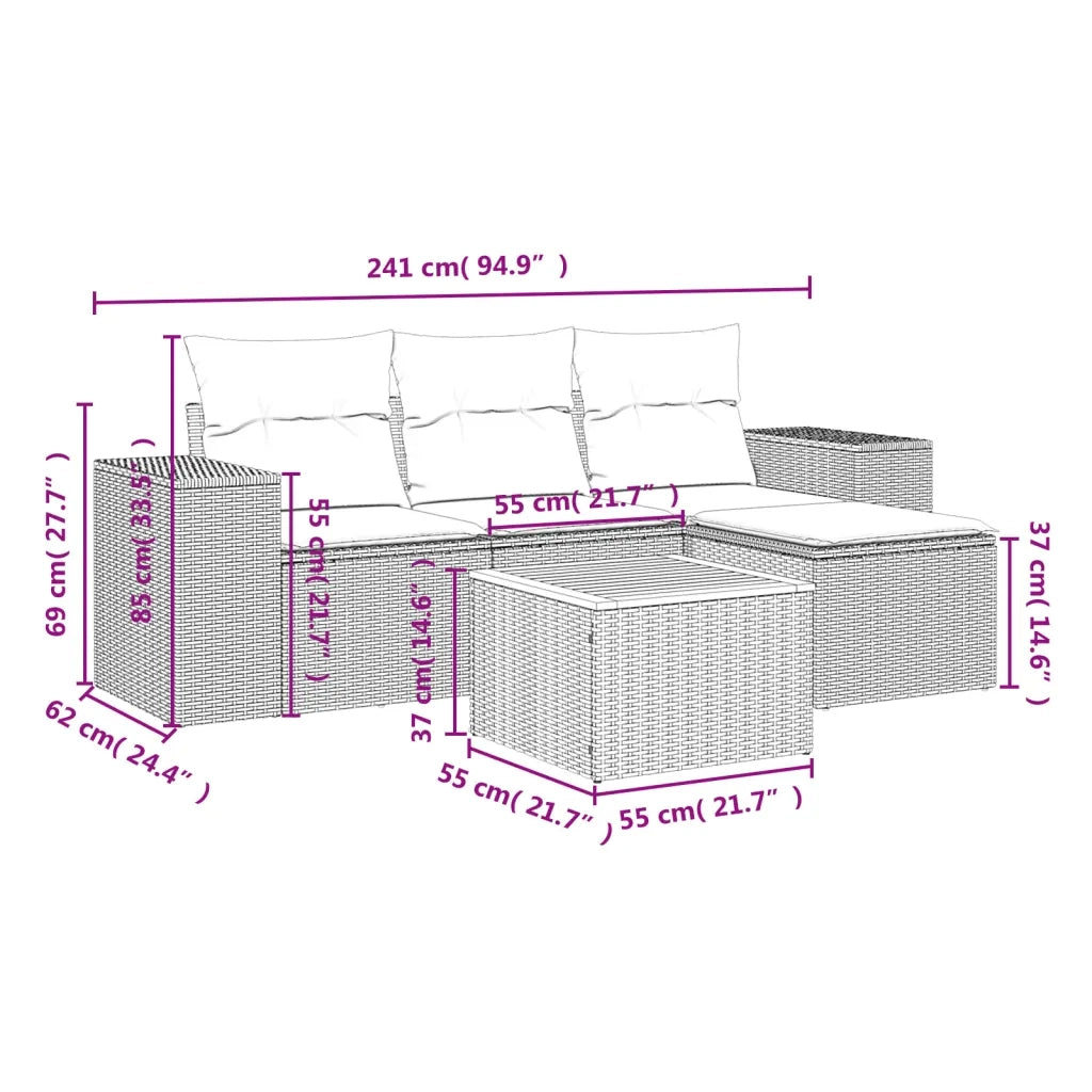 Set Divano da Giardino 5 pz con Cuscini Beige in Polyrattan 3225414