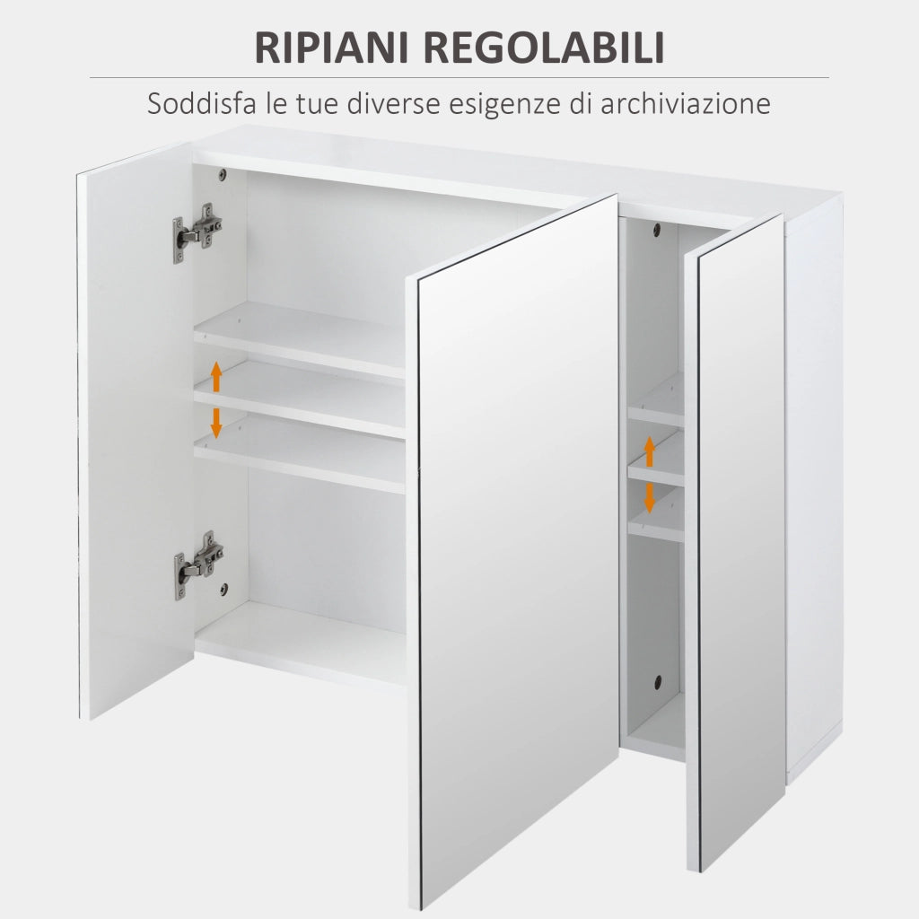 Mobile Bagno con 3 Ante Specchiate e Ripiani Regolabili ¨C zephmum ¨C 70x15x60cm, Bianco