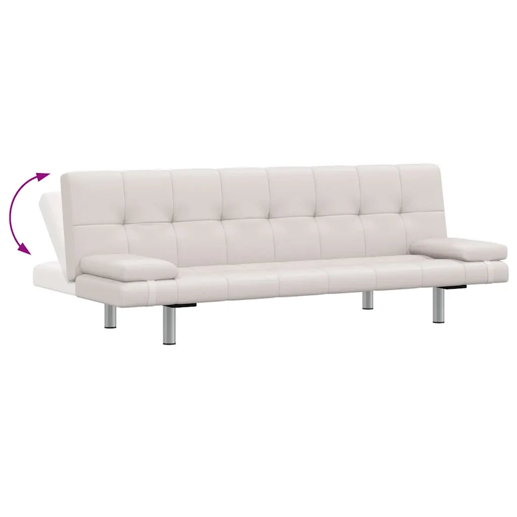 Divano Letto con 2 Cuscini-Sofa Letto-Daybed Similpelle Regolabile Bianco Crema