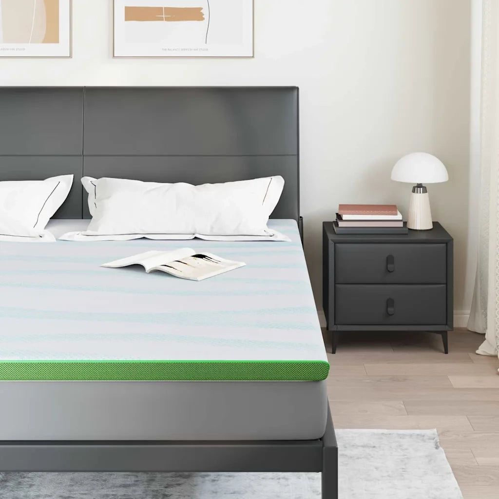 Topper per materasso-Materassino Bianco e Verde 200 x 200 cm 777564