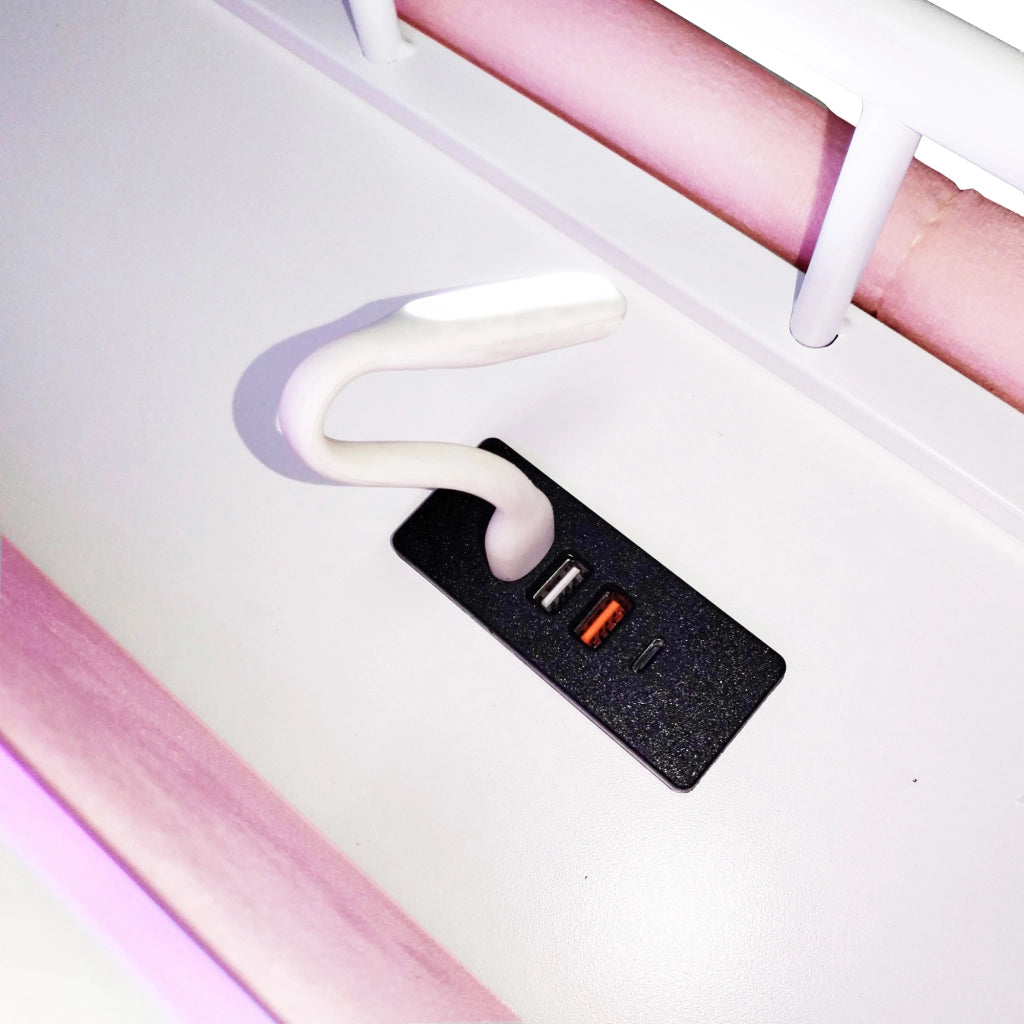 Letto imbottito per bambini 90x200 cm con LED, USB e contenitore idraulico, velluto rosa