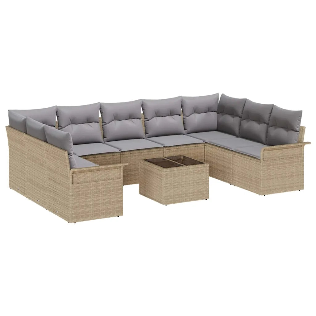 Set Divano da Giardino con cuscino 10 pcs Beige polyrattan