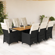 Set da Pranzo da Giardino 9 pz con Cuscini Nero in Polyrattan 3276689