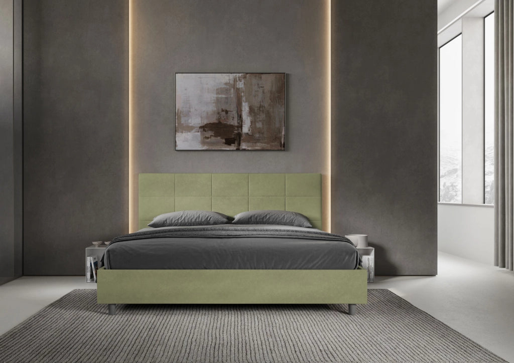 BS COM Letto matrimoniale king size con rete imbottito 180x210 microfibra tè verde