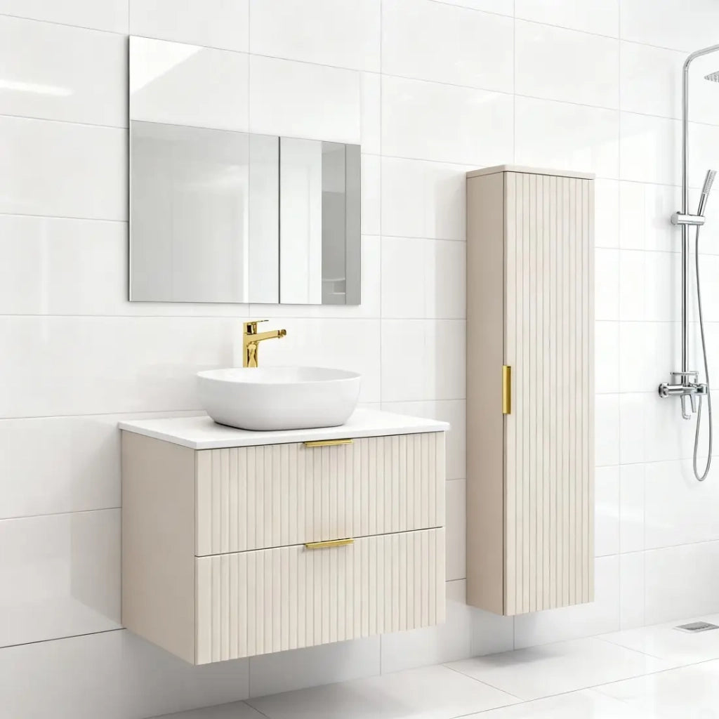 Set da bagno NOXERA 80 cm – Marrone Congo – Lavabo + colonna sospesa