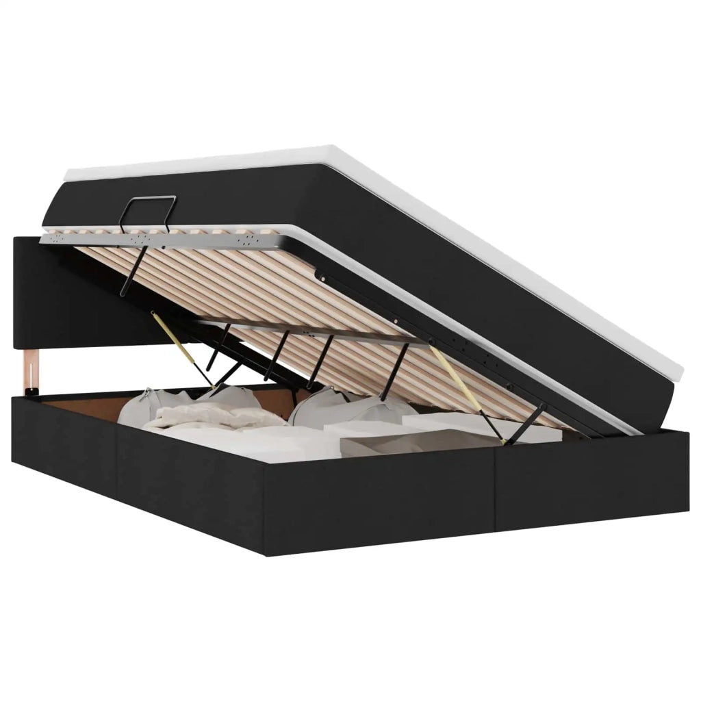 Letto con contenitore e LED con led Nero 140 x 190 cm Tessuto