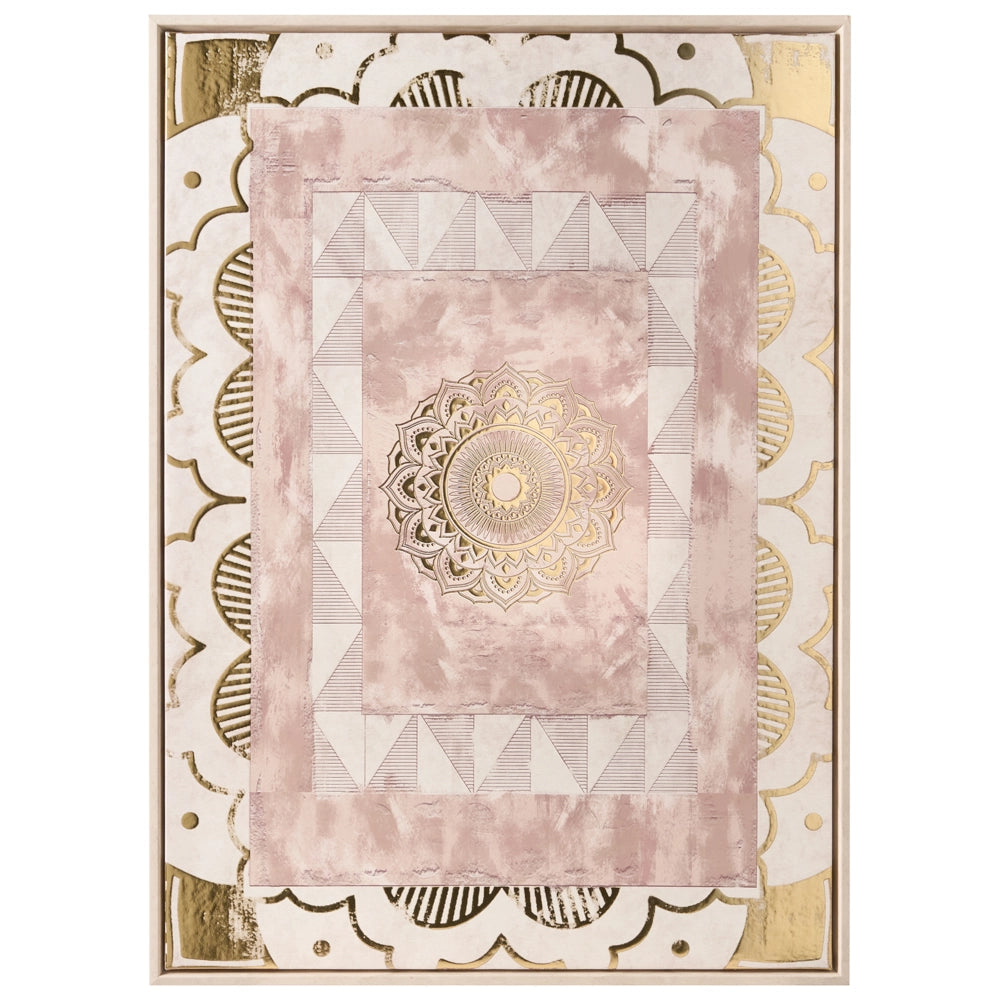 Decorazione da parete stampa su tela dorata, motivi orientali realizzati a mano, materiali sintetici, cornice in legno di pino, soggiorno